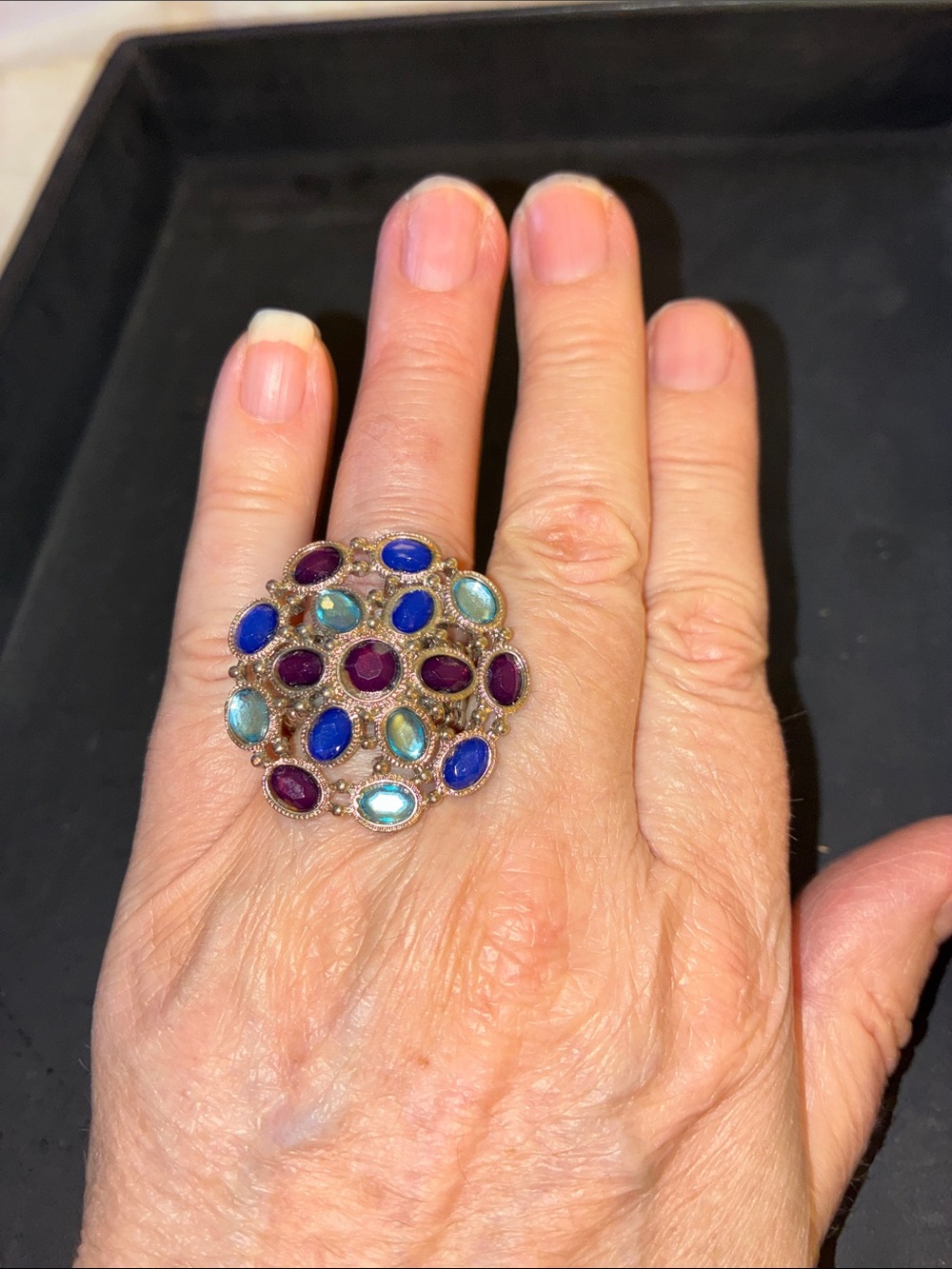 Multi-Stone Cluster Cocktail Stretch Ring in Blue, Teal & Purple